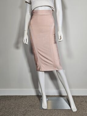 bebe Blush Pink Bodycon Pencil Midi Skirt Sz XS
